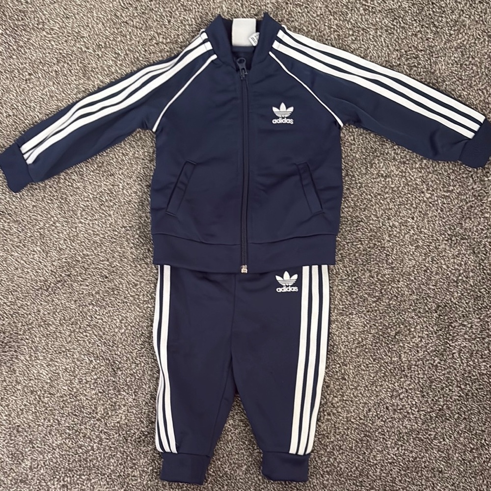 Adidas Navy Tracksuit with White Stripes